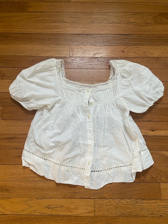 THE GREAT. Tops - THE GREAT White Lace-Trim Cotton Blouse